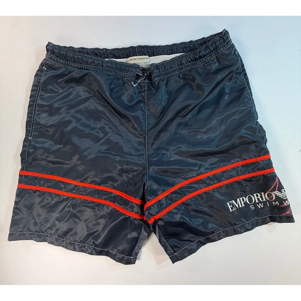 Emporio Armani Swimwear Mens Blue Red Stripe Swim Trunks Made in Italy Size M 48